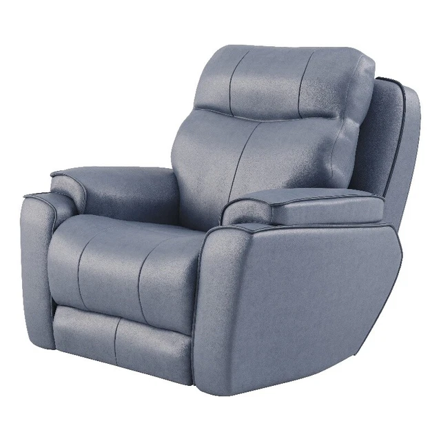 Southern Motion Showstopper Leather Power Headrest Rocker Recliner in Blue