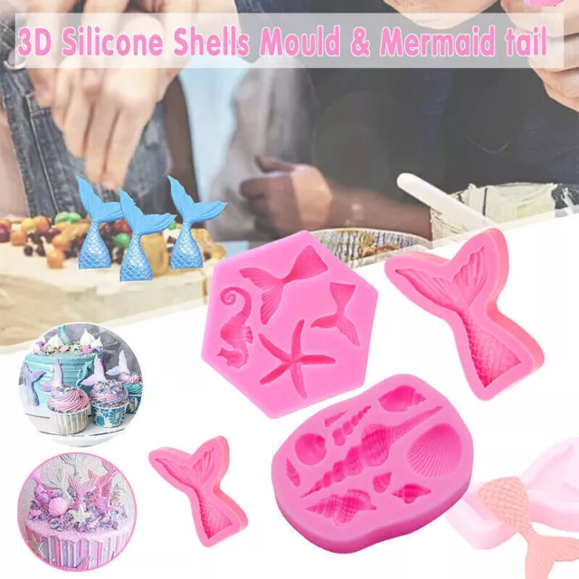 Mermaid Tail Sea Shell Silicone Cake Fondant Sugarcraft Mould Chocolate Mold AU