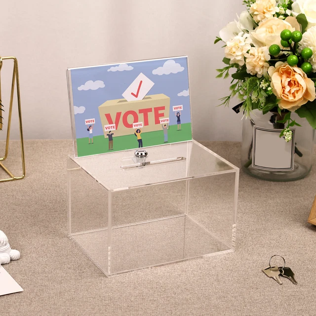 ACRYLIC DONATION BOX with Lock Clear Ballot Box with Sign Holder