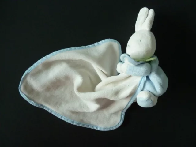 46- Doudou Peluche Lapin Assis Avec Mouchoir Klorane Blanc Bleu Col Vert - Tbe 3