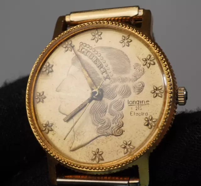 Longine 25 Electra vintage $20 Liberty head coin Swiss watch 33mm +29 sec