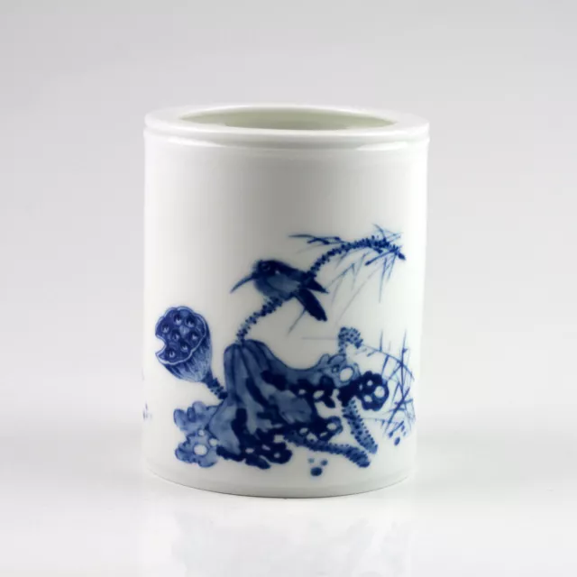 Chinesische Porzellan Vase, Porzellangefäß blau-weiß handbemalt, Stiftehalter