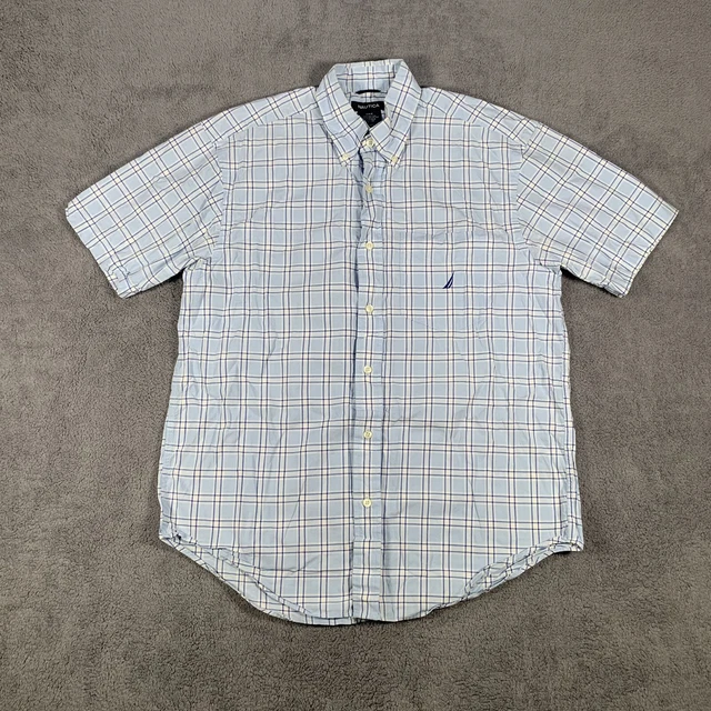 Camicia a scacchi Nautica da uomo a maniche corte medie blu cotone bianco
