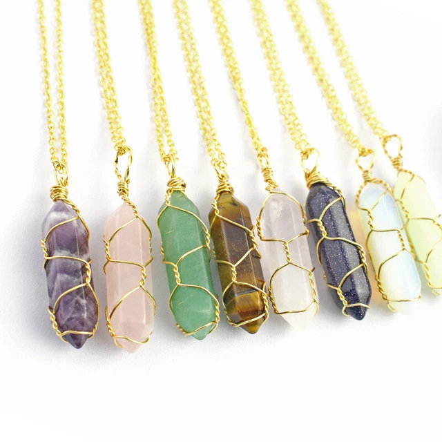 Crystal Necklace Gemstone Pendant Natural Chakra Stone Energy Healing with Chain