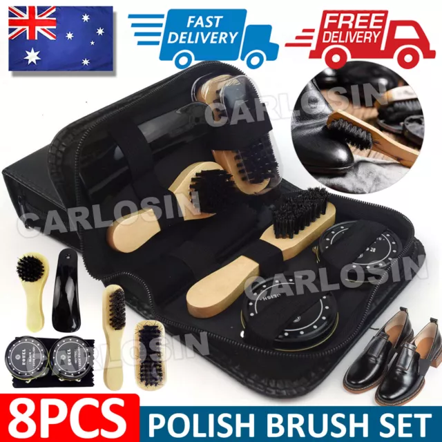 8pcs Shoe Shine Care Kit Polish Brush Set Boots Shoes Sneaker Leather Bag HOT