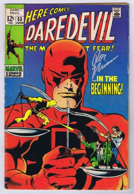 Daredevil #53 GD Signed w/COA Roy Thomas Origin Retold 1969 Marvel Comics