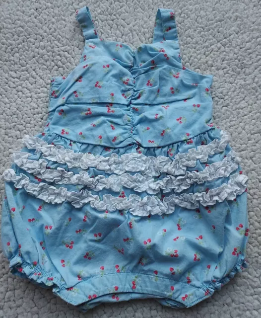 Janie and Jack 0-3 Mo Vintage Strawberry Ruffled One Piece Romper Blue Layette