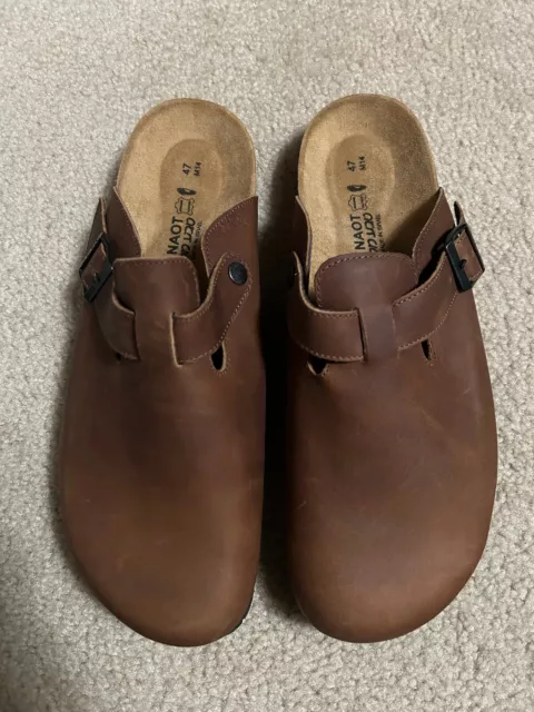 Men's NAOT brown leather Sandals Clogs Slip On Size EU 47, US 14, buckle