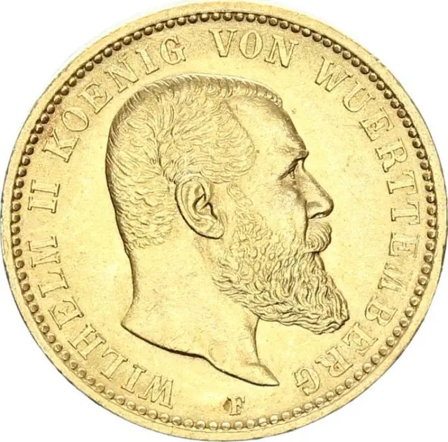 Württemberg Wilhelm II. 20 Mark 1905 F Gold vz-stgl. J 296