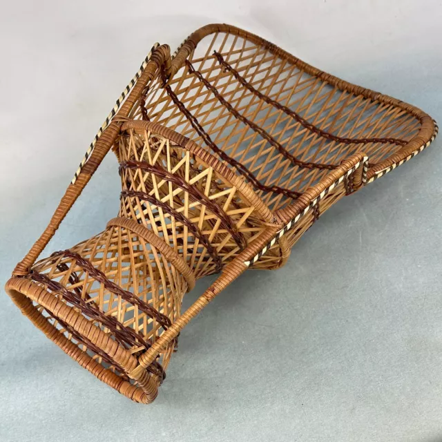 Vintage French 1970s Wicker Cane Retro Dolls Peacock Chair or Plant Stand