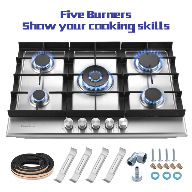 30 INCH Gas Cooktop 5burners Builtin Hob NG/LPG Stainless Steel