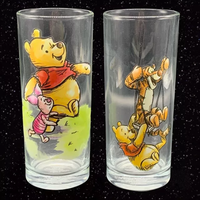 Disney Winnie The Pooh Tumbler Glassware 10 oz 6”T 2.5”W Set Of 2 Pcs