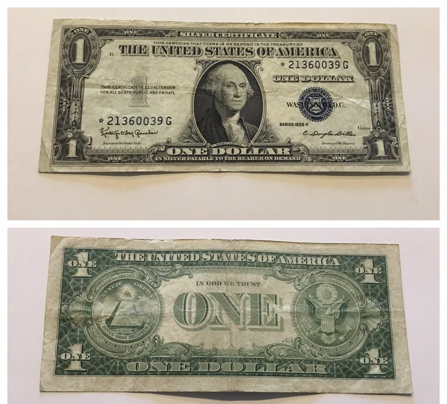 Vintage Star 1935-H $1 Silver Certificate One Dollar Bill Blue Seal Washington