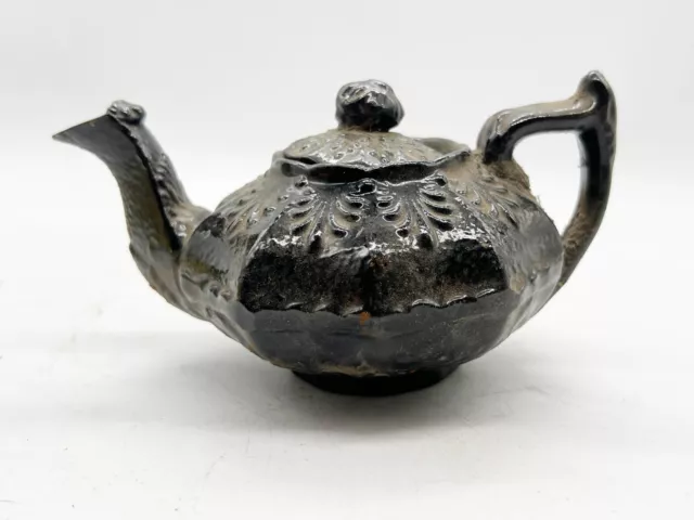 Antique Vintage Teapot Pottery Black 19Th Century Oriental Style Rustic