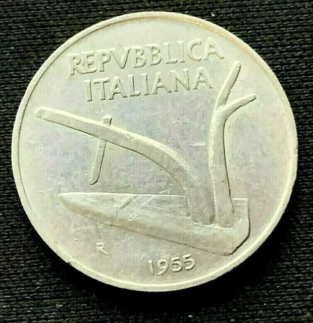 1955 Italy 10 Lire Coin AU UNC ( R Mint )    #C1062