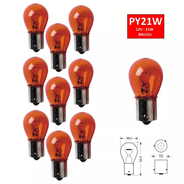 10 x Glühbirne Blinker BA15s Fassung 12V 21W Orange Blinkerbirne Lampe Autolampe