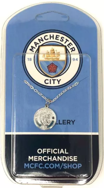 Manchester City Fc Silver Plated Crest Pendant & 50Cm Long Chain Necklace Mcfc