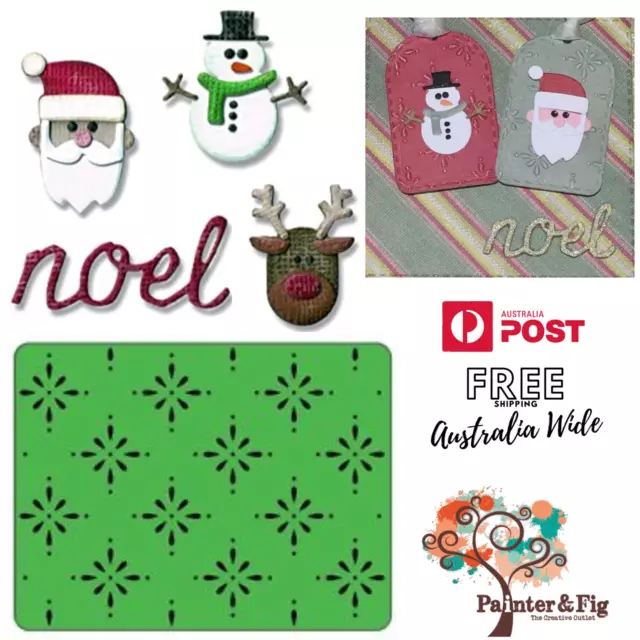 Tim Holtz Christmas Dies, Santa, Snowman, Reindeer, Noel Embossing Folder 663112