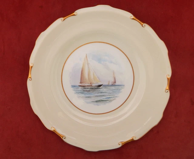 ROYAL CROWN DERBY 10 1/2 inch PLATE,YACHT ENDEAVOUR.PAINTED BY W E J DEAN.1930'S