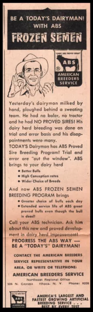 1954 Original Print AD Dairyman ABS Frozen Semen Breeding Service Ithaca NY