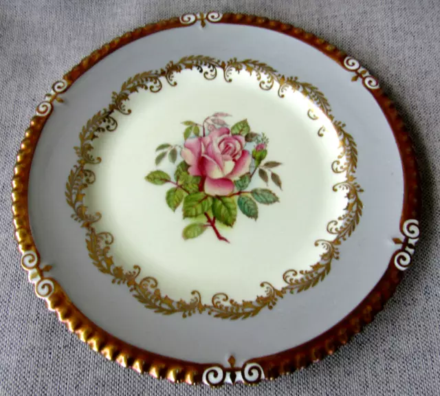 Aynsley Salad Plate 8" Hand Painted Gold Beaded Cabbage Rose G. Bentley England