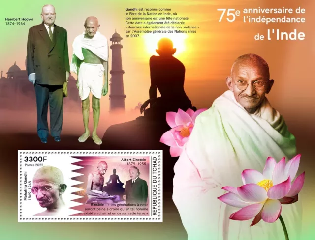 Mahatma Gandhi Independence of India 75th Anniversary MNH Stamps 2022 Chad S/S