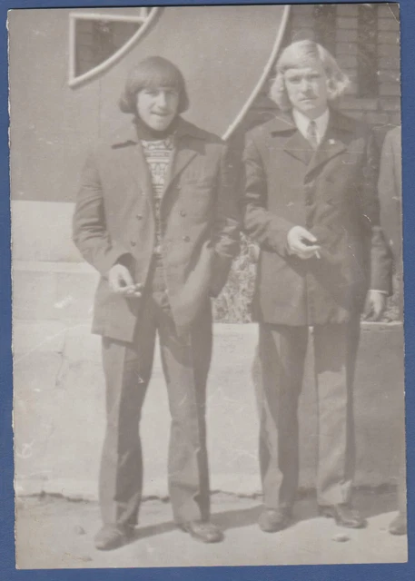 Handsome Guys Smoking in the Street, Cute Boys Soviet Vintage Photo USSR