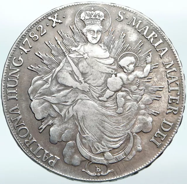 1782 HUNGARY King Joseph II MADONNA & Child ANTIQUE OLD Silver Taler Coin i88132