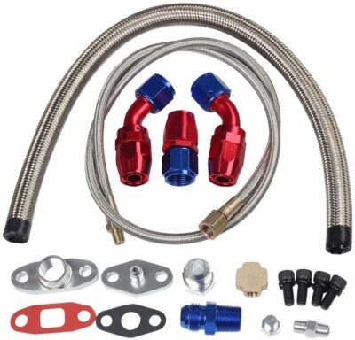 Universal Turbo Oil Line Kit Feed + Return Drain Flange T3 T4 T04E Oil Pan Plug