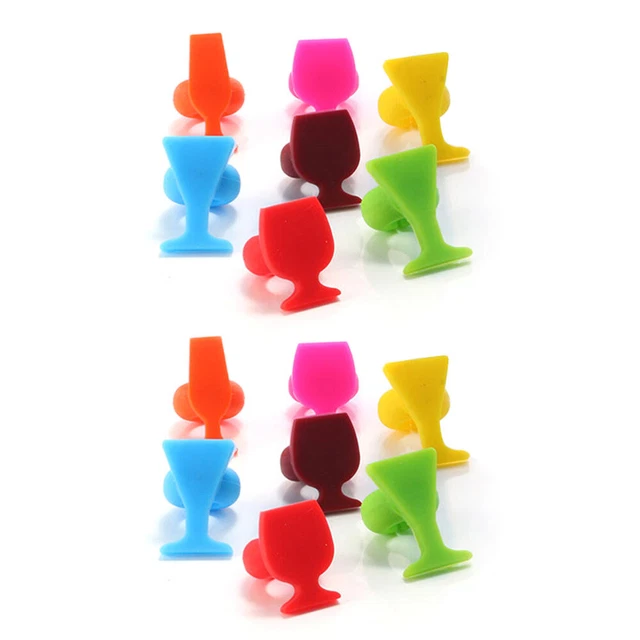 24 Marcadores de Vino Fiesta Bebida Identificador Vidrio Forma Silicona Taza Signo Vino