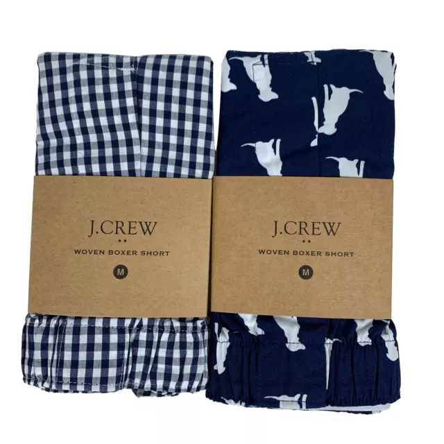 J Crew Boxers Men's Medium 2 Pair Labrador Retriever Dog Print & Navy Gingham