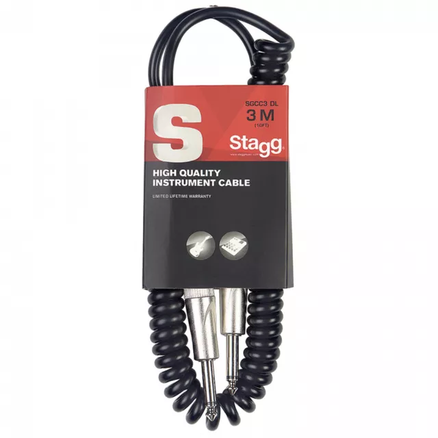 Stagg Straight Jack zu Straight Coiled Jack Blei 6,35 mm 1/4" Gitarreninstrument