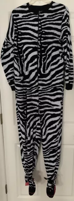 Nick & Nora Zebra Footed Footie Pajamas PJ’s Fleece One Piece Large