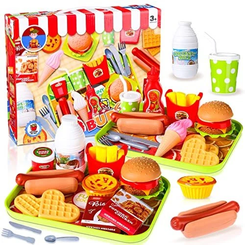 30 PCS PRETEND Play Food Toys Set for Kids Kitchen, McDonalds Burgers