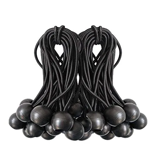 Ball Bungee Cords, 50 Packs, 4 Inch Black Tie Down Cords for Tarp, Canopy She...