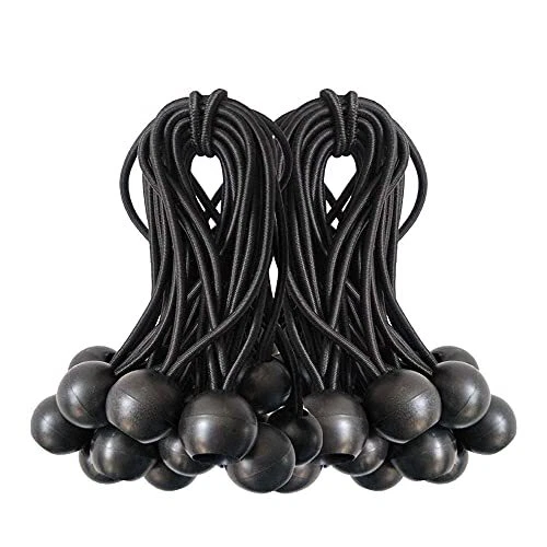 Ball Bungee Cords, 50 Packs, 4 Inch Black Tie Down Cords for Tarp, Canopy She...