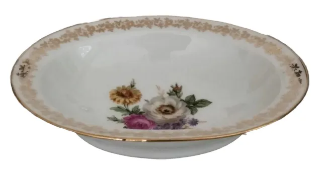 Coupelle Ovale Porcelaine Limoges Décor Floral Frise Dorée