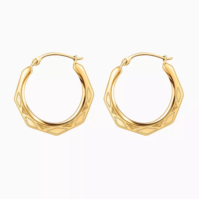 PORI JEWELRY 10K Yellow Gold Diamond Cut Hexagonal Hoop Earrings No ...