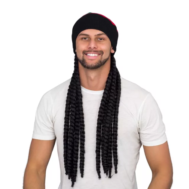 Adult Mens Rasta Deluxe Costume Accessory Black Wig and Hat
