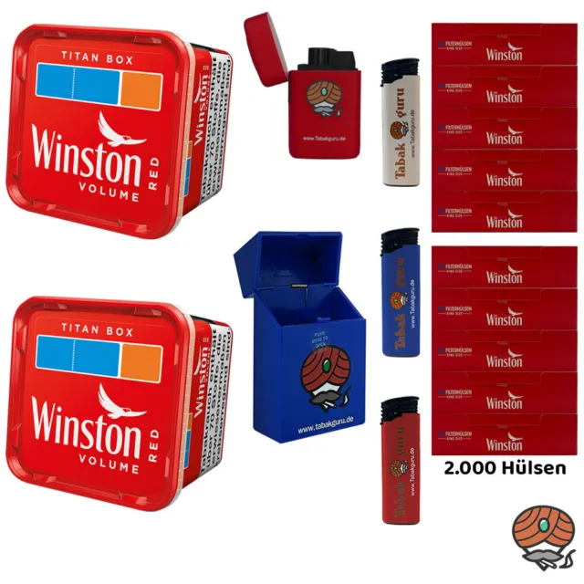 Winston Red/Rot Volumentabak Titan Box 2x 300g, Hülsen, Feuerzeuge, Box