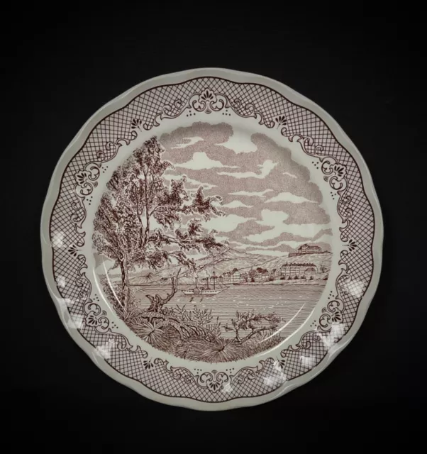 Ancien grand plat rond en faïence "H.F" Swiss landscape" Made in Italy.