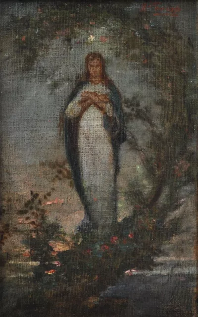 Antikes Gemälde um 1800 - Madonna floral umrahmt - undeutlich signiert