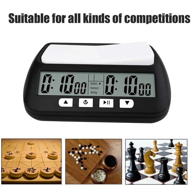 Orologio digitale a scacchi, orologio professionale a scacchi, conto alla rovescia, elettronico, per giochi di scacchi e giochi da tavolo per 2 giocatori, versione inglese (nero