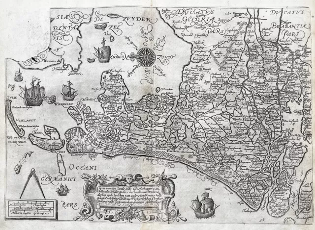 Hollande Nederland Pays-Bas Guicciardini Gravure sur Cuivre Map Carte 1625