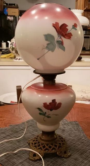 Stunning, Antique/Vintage GWTW Handpainted Globe Lamp 2