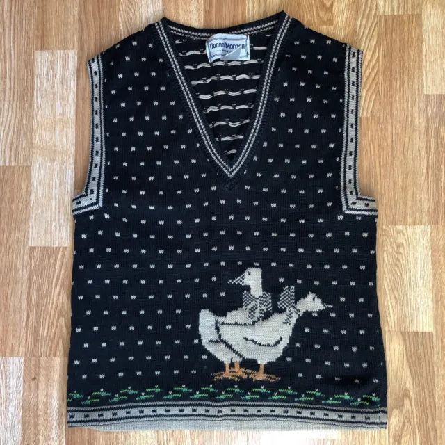 Vintage Knit Sweater Vest w Goose Duck Duckling women's 8 v-neck grandma-core