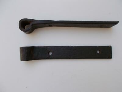 Pair Hand Forged Antique Iron Barn Door Strap Hinges 7 3/4" x 1 1/8" Primitive