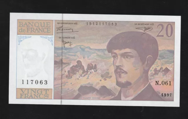 France, 20 francs, 1997, P-151i, last per-Euro, UNC Composer Claude Debussy