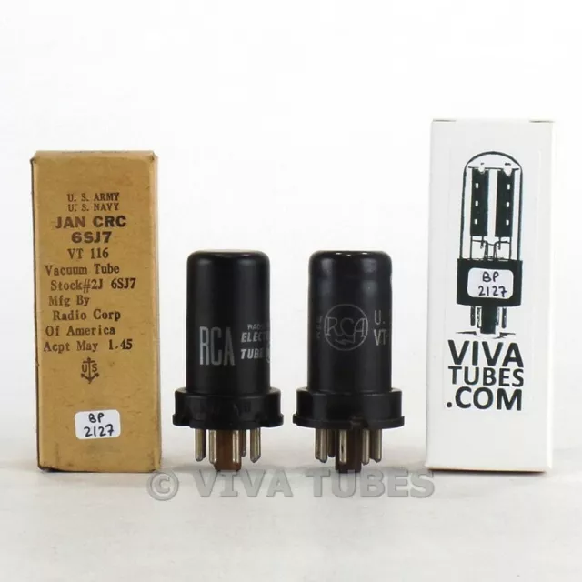 True NOS NIB Matched Pair RCA USA 6SJ7Y / VT-116B Metal Rust Vacuum Tubes 100+%