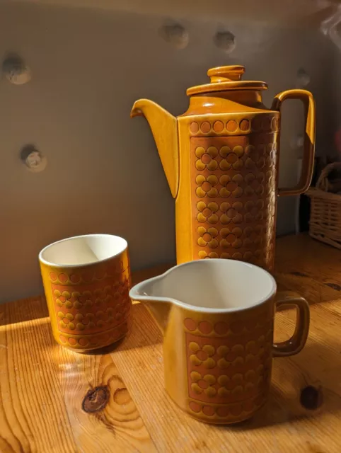 Vintage Hornsea Pottery Saffron Coffee Pot Set, Milk Sugar 1970s British Retro